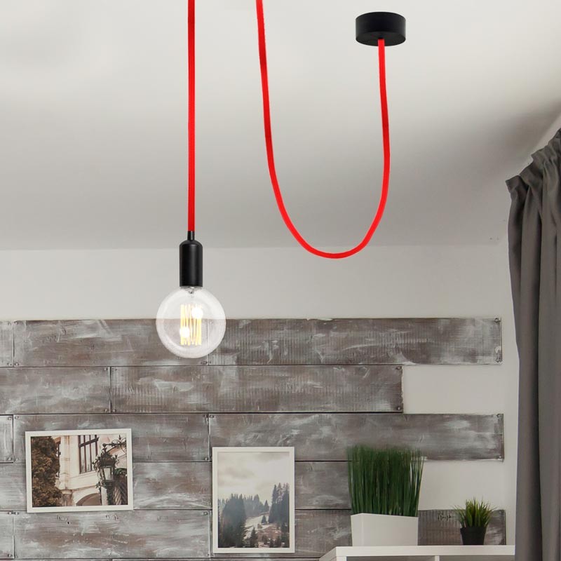 Round cotton coated power cable Red