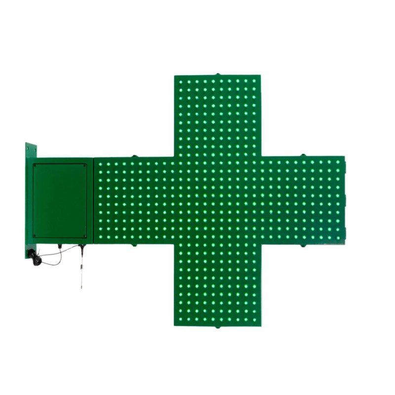 Green monocolor Pharmacy LED Cross - 80x80cm - Double sided - Outdoor