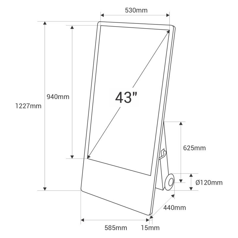 43'' Portable Outdoor Advertising Display - Full HD LCD - Wheeled and Battery Operated