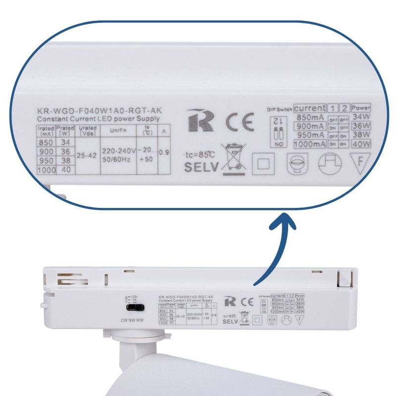 LED 1-phase track spotlight - 40W - Butcheries