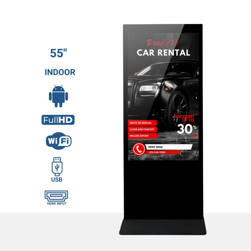 Indoor advertising totem - Full HD 55" LCD - Touch / Non touch screen - Android