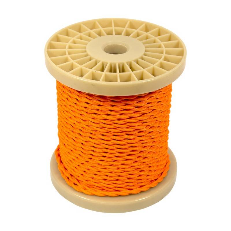Decorative braided textile electric cable 2X0.75 orange