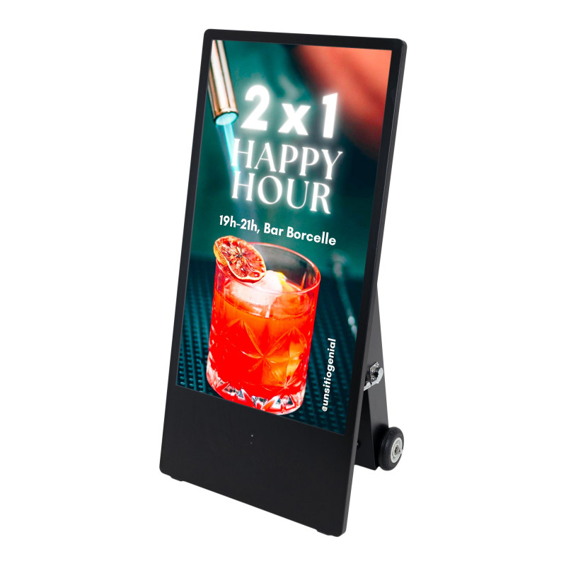 43'' Portable Outdoor Advertising Display - Full HD LCD - Wheeled and Battery Operated